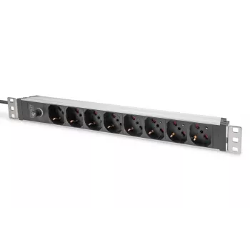 DIGITUS 1U alumiiniumist PDU, 8x Itaalia pistikupesa, eelkaitsega 10 A pistik, 250 VAC