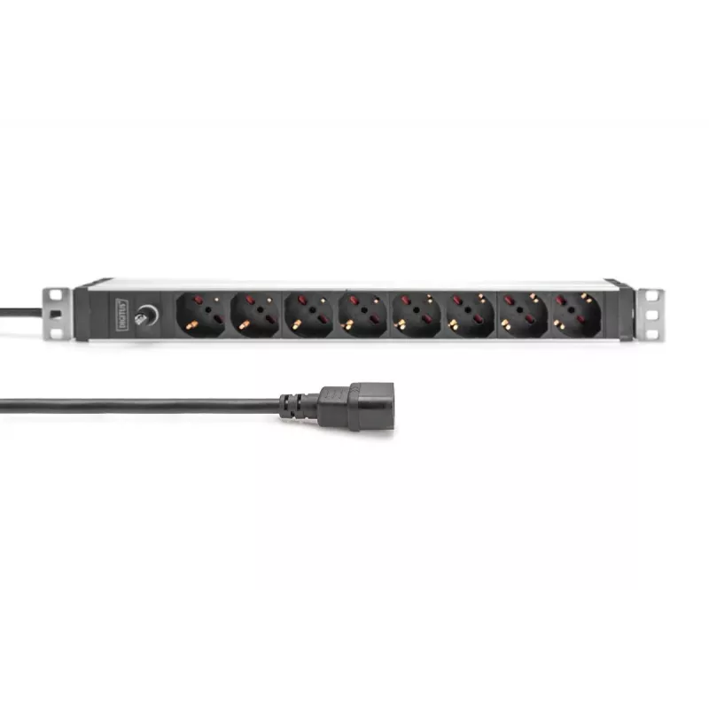 DIGITUS 1U alumiiniumist PDU, 8x Itaalia pistikupesa, eelkaitsega 10 A pistik, 250 VAC