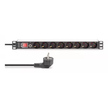DIGITUS PDU - 1U alumiiniumist riiulile paigaldatav toitejaotusseade 7x turvaline + 1x pistikupesa 16A 4000W 250VAC 50/60Hz ülekoormuskaitse