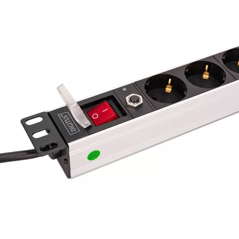 DIGITUS PDU - 1U alumiiniumist riiulile paigaldatav toitejaotusseade 7x turvaline + 1x pistikupesa 16A 4000W 250VAC 50/60Hz ülekoormuskaitse
