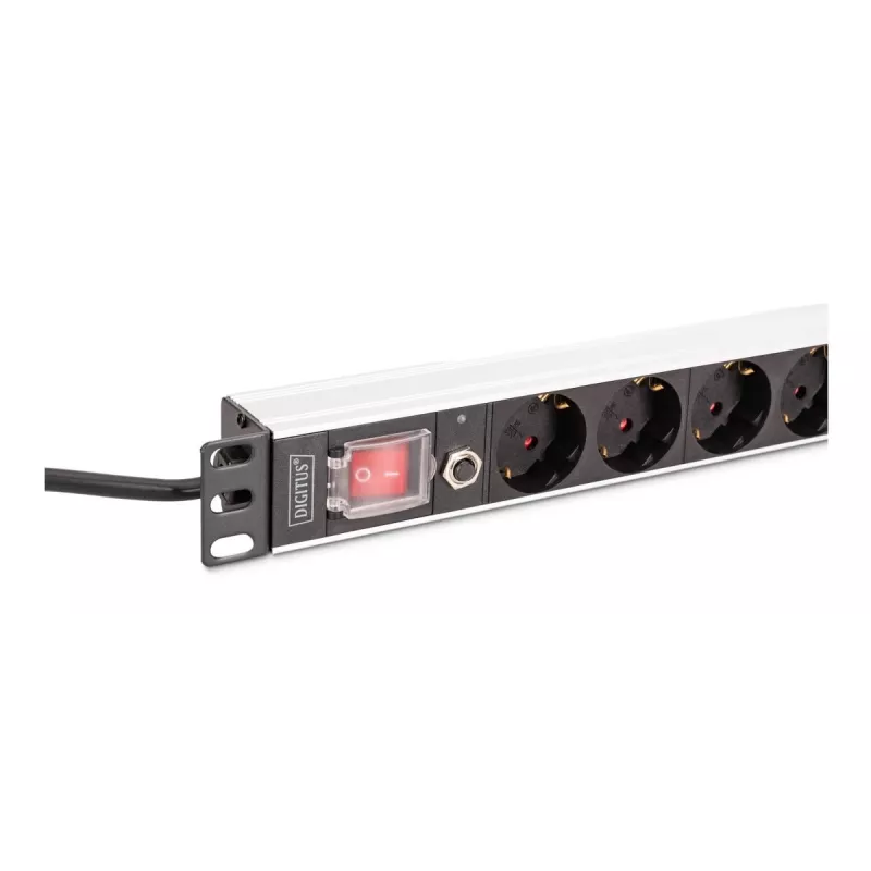 DIGITUS PDU - 1U alumiiniumist riiulile paigaldatav toitejaotusseade 7x turvaline + 1x pistikupesa 16A 4000W 250VAC 50/60Hz ülekoormuskaitse