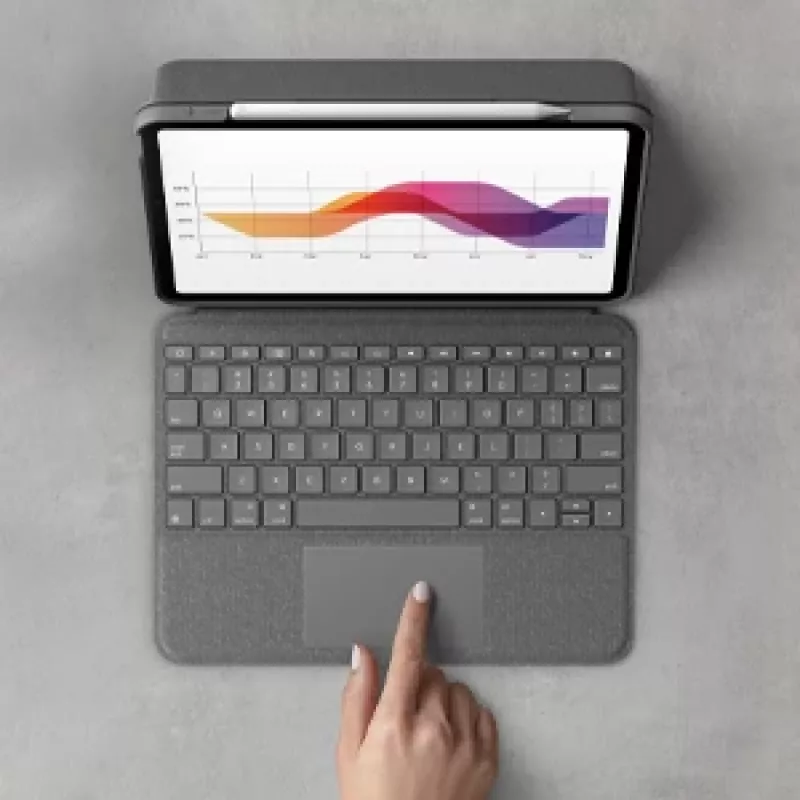 LOGITECH Folio Touch tagasivalgustusega klaviatuurikorpus puuteplaadiga Oxford Grey iPad Air (4. põlvkond) jaoks, saksa Qwertz