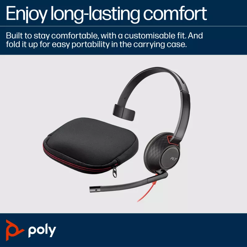HP Poly Blackwire 5210 Monaural USB-C kõrvaklapid + 3,5 mm pistik + USB-C/A adapter (hulgipakend)
