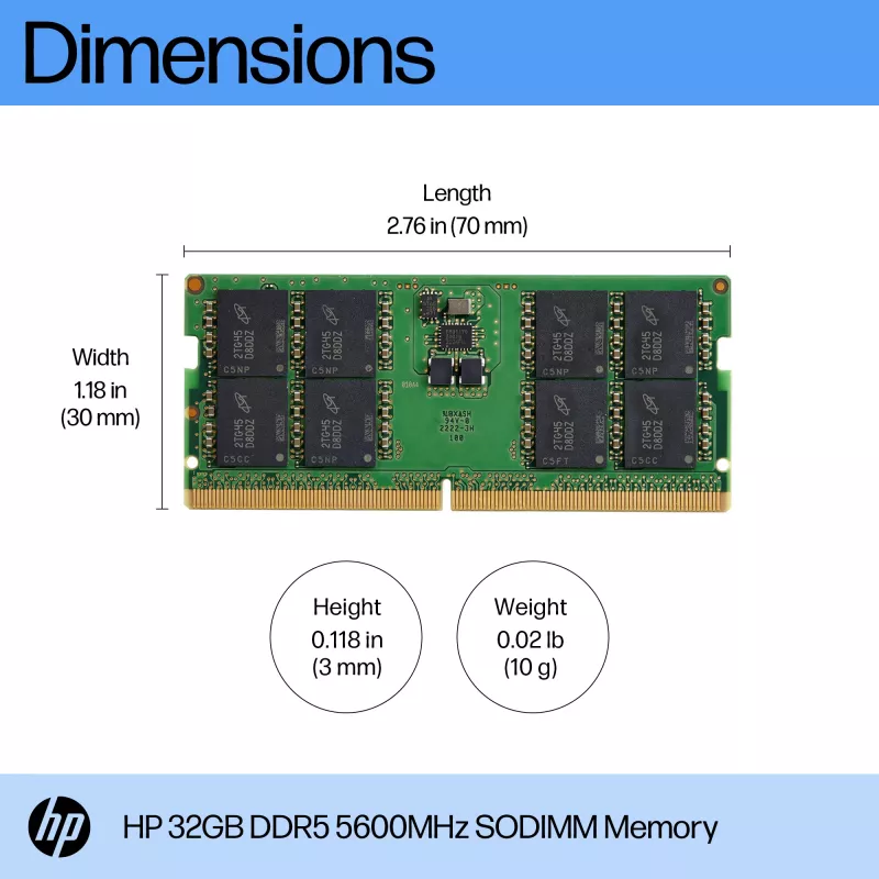 HP 32GB DDR5 5600 SODIMM mälu, 32 GB, DDR5, 5600 MHz, 262-kontaktine SO-DIMM
