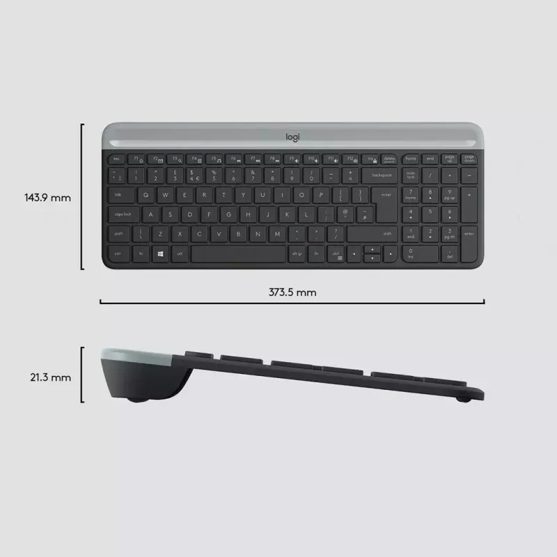 Logitech MK470 juhtmeta klaviatuur+hiir, grafiit, hiir kaasas, QWERTY US, USB
