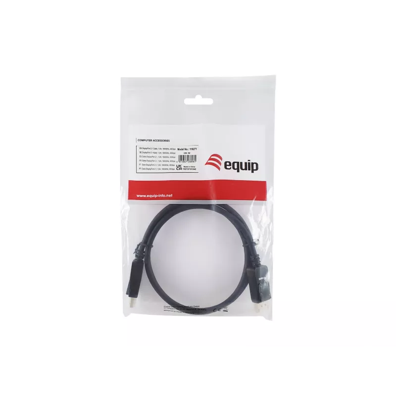 Equip DisplayPort 2.1 kaabel, 1,0 m, 16K/60Hz, 40 Gbps, 1 m, DisplayPort, DisplayPort, isane, isane, 15360 x 8640 pikslit