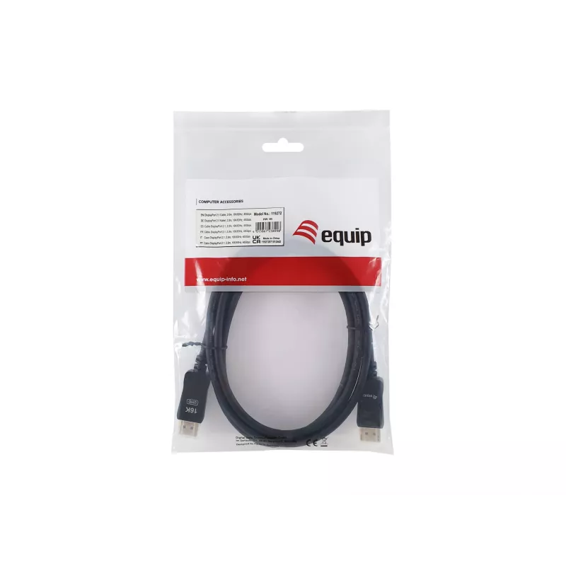 Equip DisplayPort 2.1 kaabel, 2,0 m, 16K/60Hz, 40 Gbps, 2 m, DisplayPort, DisplayPort, isane, isane, 15360 x 8640 pikslit