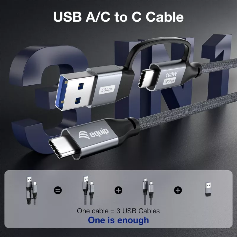 Equip 128432 USB-kaabel USB 3.2 Gen 2x2 2 m USB A/USB C USB C Must