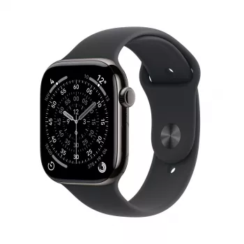 APPLE Watch Series 11 GPS + Cellular 46mm titaanist korpusega, tumehall, koos musta Sport Band M/L rihmaga
