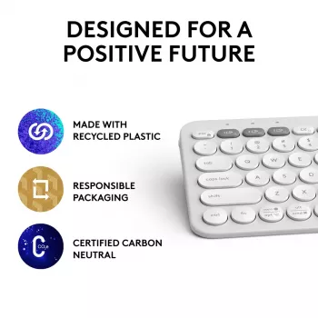 Kompaktne miniklaviatuur Logitech Pebble Keys 2 K380s — RF-juhtmevaba + Bluetooth, QWERTY US International, valge