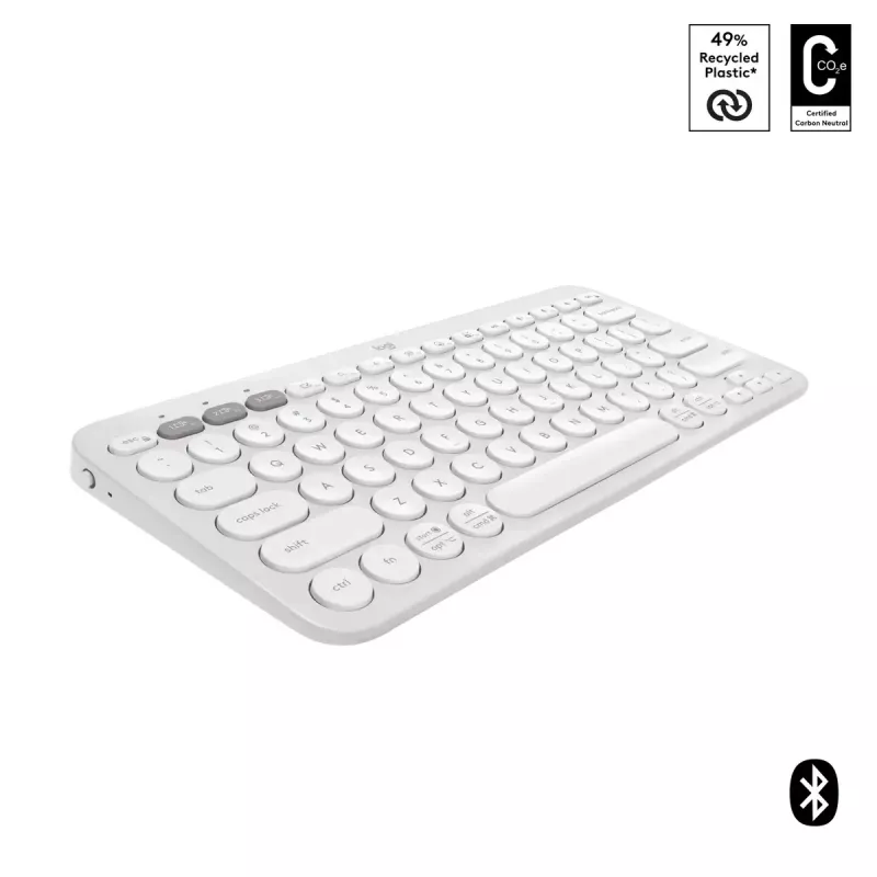 Kompaktne miniklaviatuur Logitech Pebble Keys 2 K380s — RF-juhtmevaba + Bluetooth, QWERTY US International, valge
