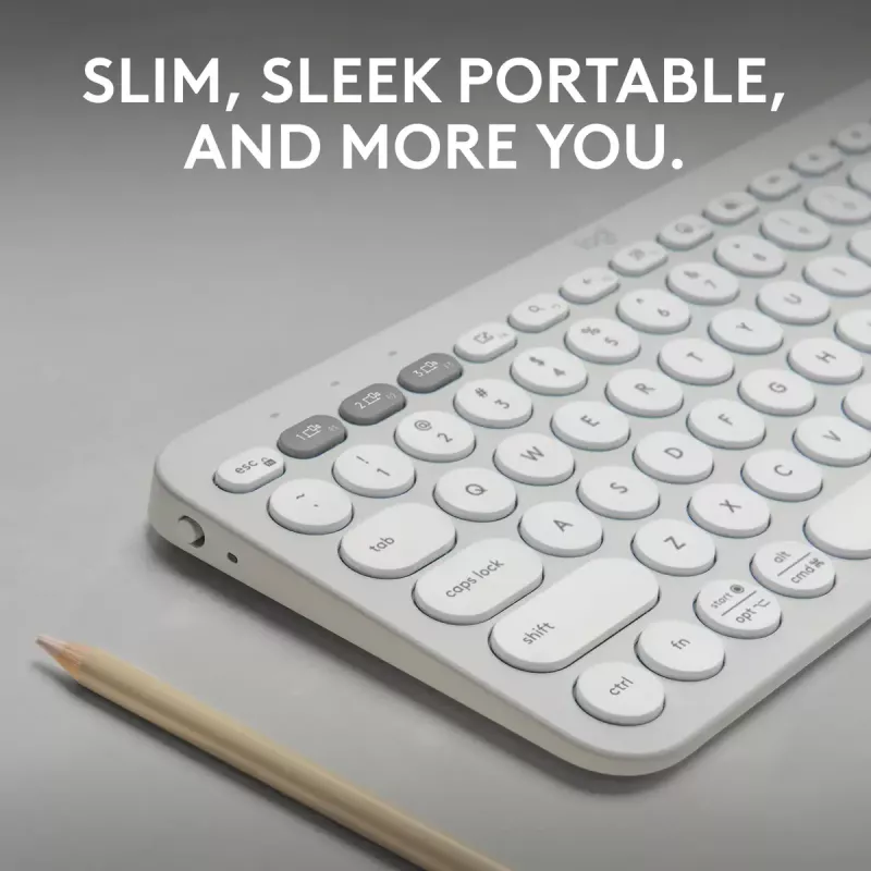 Kompaktne miniklaviatuur Logitech Pebble Keys 2 K380s — RF-juhtmevaba + Bluetooth, QWERTY US International, valge