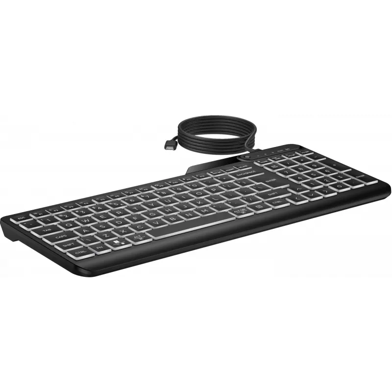 HP 405 Multi-Device tagantvalgustatud juhtmega klaviatuur, täissuuruses (100%), juhtmega, USB, membraan, QWERTY, must