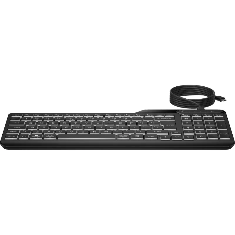 HP 405 Multi-Device tagantvalgustatud juhtmega klaviatuur, täissuuruses (100%), juhtmega, USB, membraan, QWERTY, must