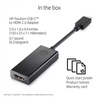 HP USB-C HDMI-le 2.0 Must laius 111,2 mm sügavus 44,2 mm kõrgus 17,1 mm