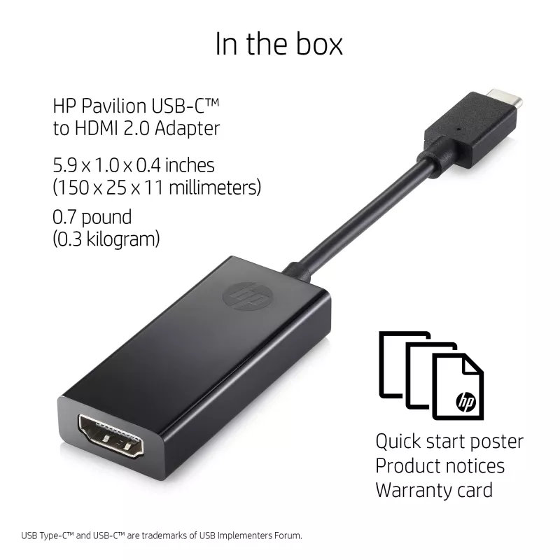 HP USB-C HDMI-le 2.0 Must laius 111,2 mm sügavus 44,2 mm kõrgus 17,1 mm