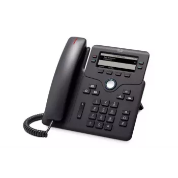 Cisco IP-telefon 6851 — 4-real püsivara Wi‑Fi VoIP-telefon, 3,5-tolline 396×162 monokroomne ekraan, Gigabit Ethernet, PoE, Bluetooth, juhtmega telefonitoru, must