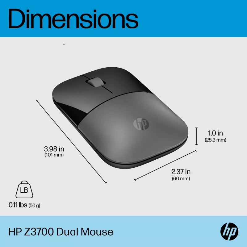 HP Z3700 Dual Silver Mouse, kahekäeline, RF-juhtmevaba + Bluetooth, hõbedane