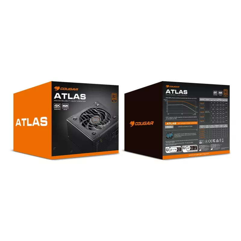 COUGAR toiteplokk ATLAS 550W ATX / 80 Plus Bronze, 550 W, 100 - 240 V, 50/60 Hz, 10 - 5 A, 120 W, 528 W