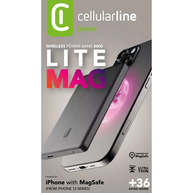 Cellularline Mag Lite 5000 5000mAh juhtmevaba akupank, ühildub MagSafe tehnoloogiaga