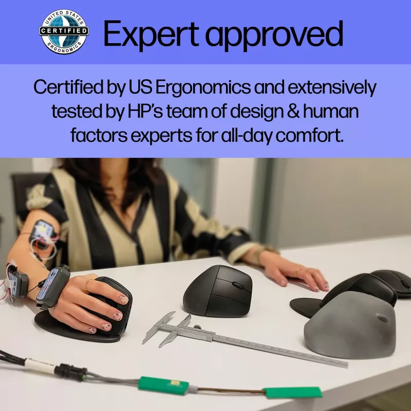 HP 920 Ergonoomiline juhtmevaba hiir, paremakäeline, vertikaalse disainiga, Bluetooth + USB Type-A, 4000 DPI, must