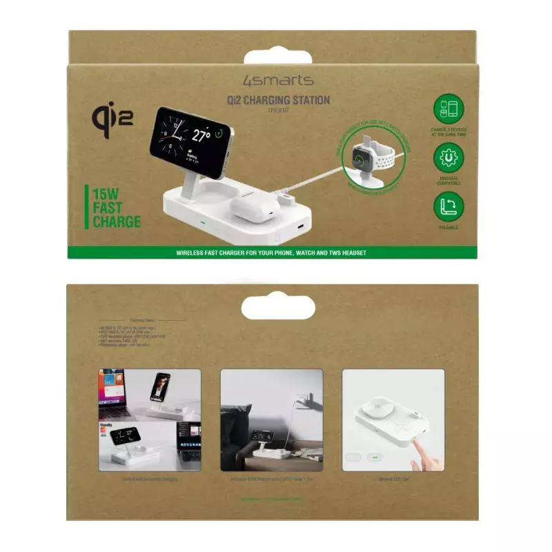 Wireless Charger 4smarts Qi2 Universal Valge Fast Charging Indoor AC 12V