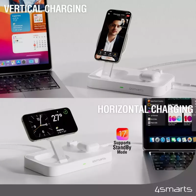 Wireless Charger 4smarts Qi2 Universal Valge Fast Charging Indoor AC 12V