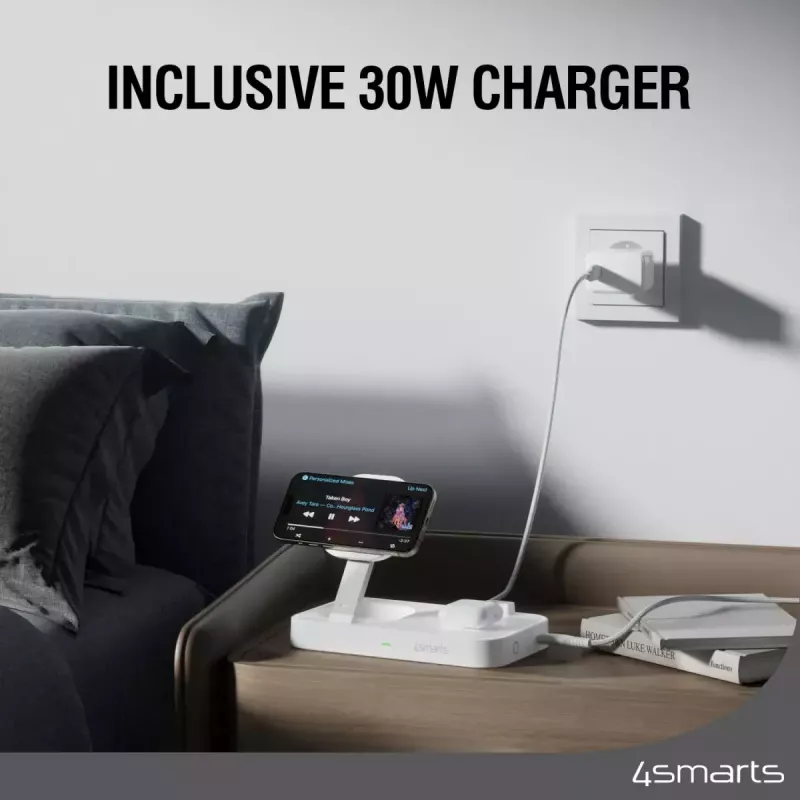 Wireless Charger 4smarts Qi2 Universal Valge Fast Charging Indoor AC 12V