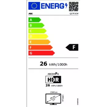 AOC Q27P3CW arvutimonitor 68,6 cm (27 tolli) 2560 x 1440 pikslit Quad HD LED must