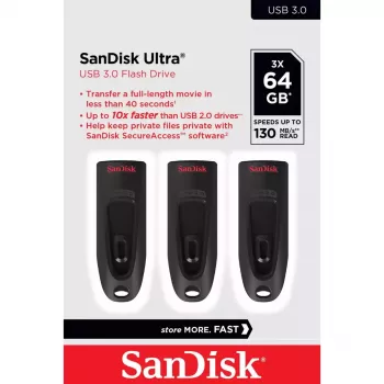 WESTERN DIGITAL Sandisk Cruzer Ultra – 64 GB USB-mälupulk – USB 3.0 – must – 3 tk pakk