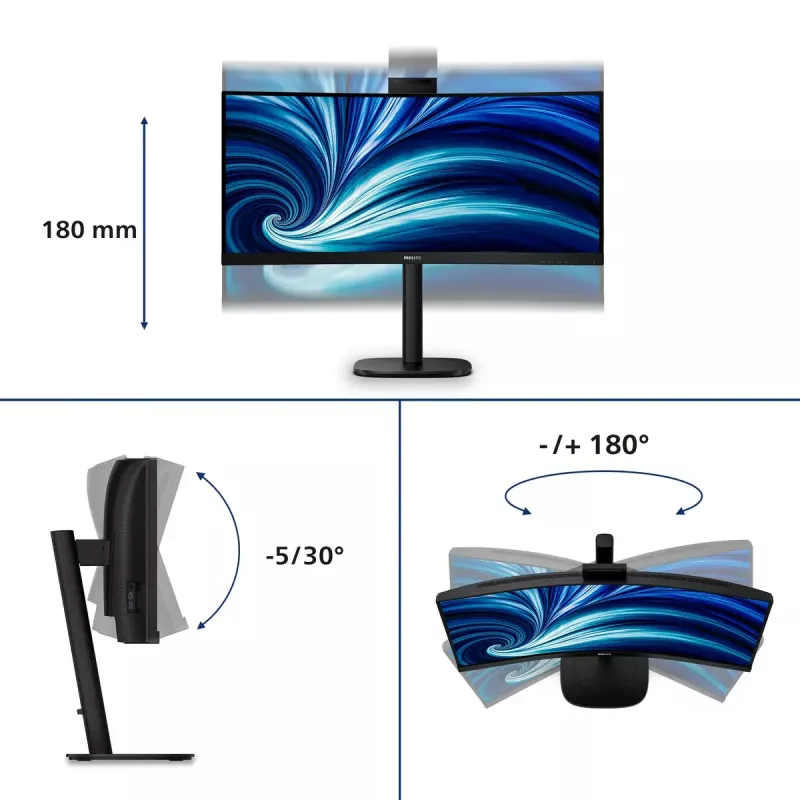 Philips 3000 seeria 34B2U3600CH/00 arvutimonitor 86,4 cm (34 tolli) 3440 x 1440 pikslit Wide Quad HD LCD must