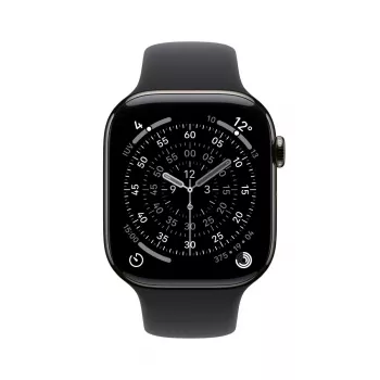 APPLE Watch Series 11 GPS + Cellular 46mm titaanist korpus tumehallis toonis koos musta Sport Band S/M käepaelaga
