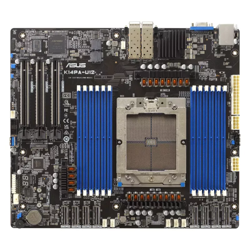 Serveri emaplaat ASUS K14PA-U12/ASMB11 pesa SP5 SSI CEB, AMD EPYC 9004, 12× DDR5 pesa, 3 TB, 25GbE, 3× PCIe Gen5 x16, 1× M.2