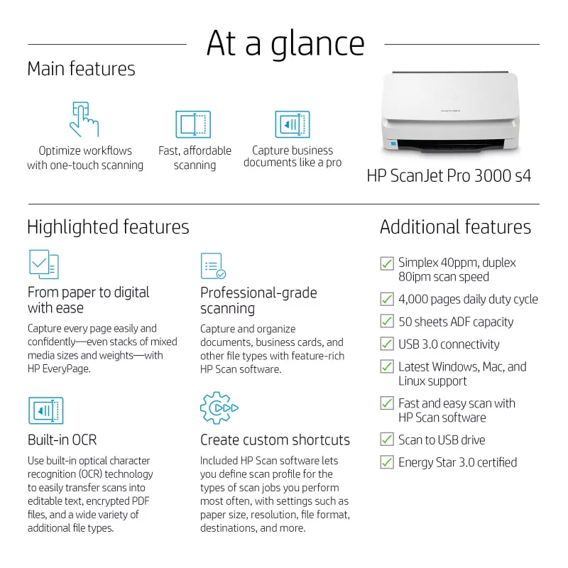 HP Scanjet Pro 3000 s4 lehtedega skanner 600 x 600 DPI A4 must, valge