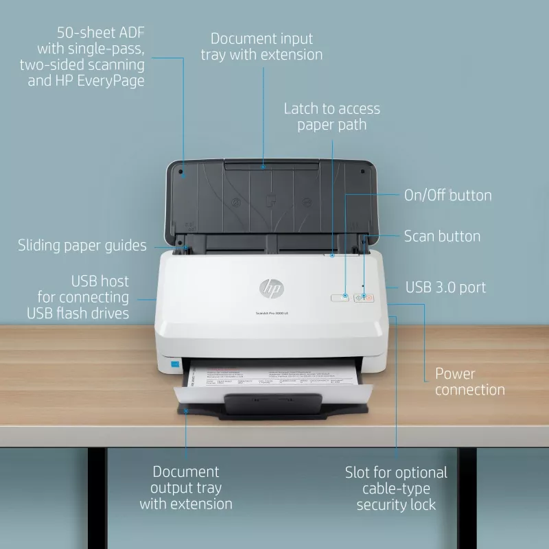 HP Scanjet Pro 3000 s4 lehtedega skanner 600 x 600 DPI A4 must, valge