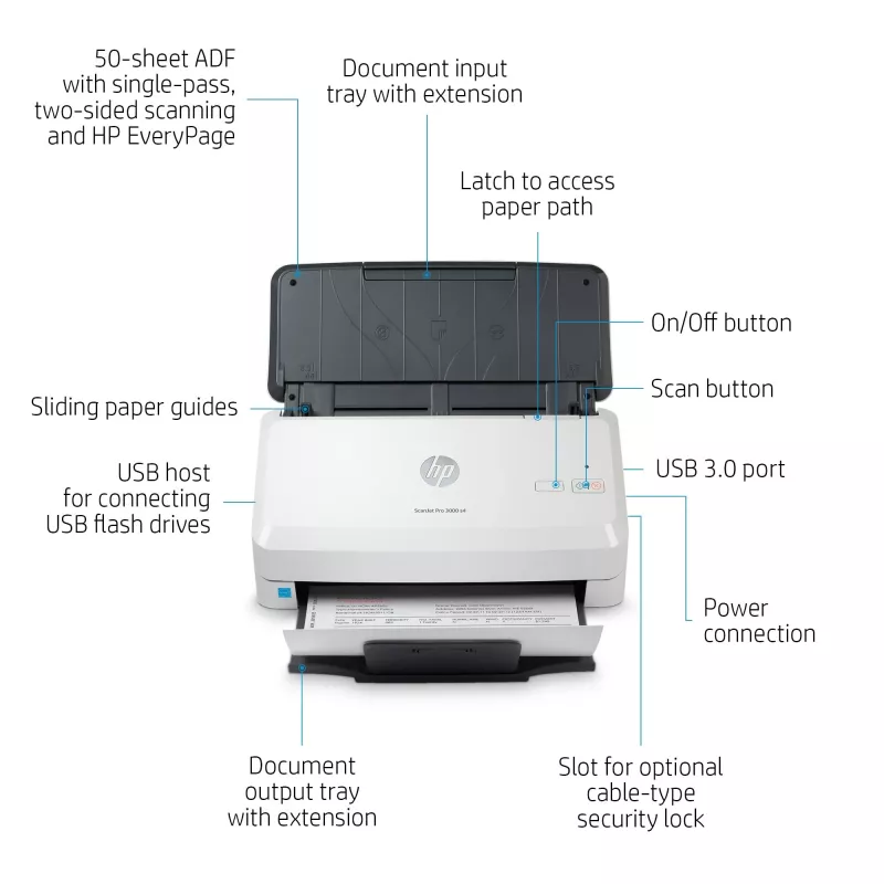 HP Scanjet Pro 3000 s4 lehtedega skanner 600 x 600 DPI A4 must, valge