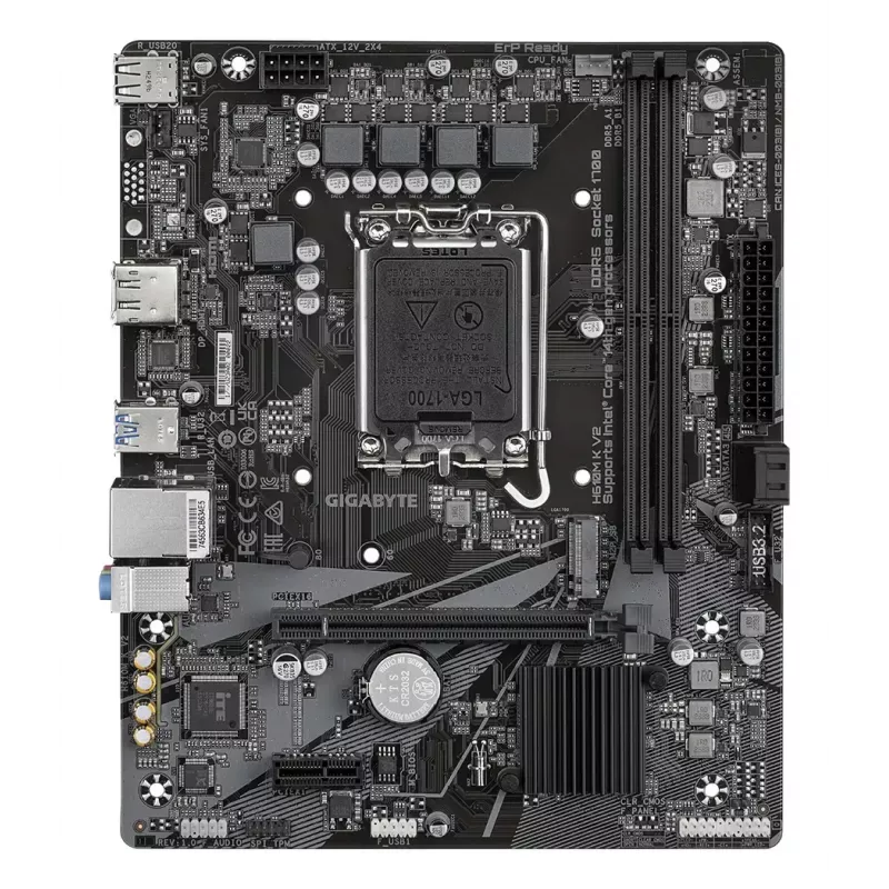 GIGABYTE H610M K V2 emaplaat - Intel Core 14. põlvkonna protsessorid, kuni 5600MHz DDR5, 1xPCIe 3.0 M.2, 1GbE LAN, USB 3.2 Gen 1