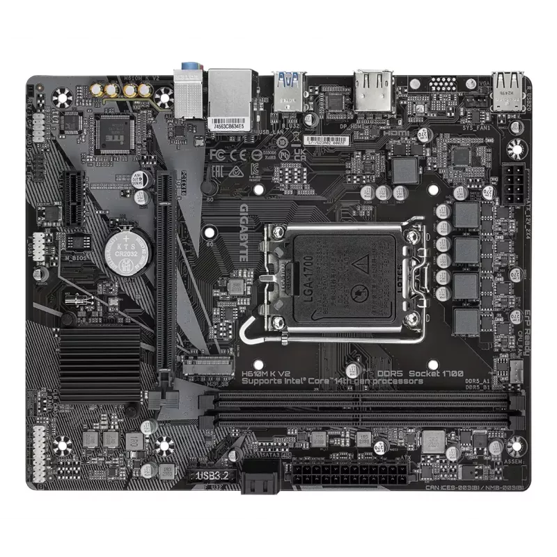 GIGABYTE H610M K V2 emaplaat - Intel Core 14. põlvkonna protsessorid, kuni 5600MHz DDR5, 1xPCIe 3.0 M.2, 1GbE LAN, USB 3.2 Gen 1