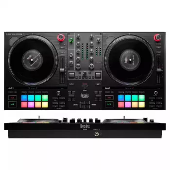 Hercules INPULSE T7 Must DJ-kontroller — 3,5 mm/6,35 mm kõrvaklapid, USB-kaabel, 652×350×90 mm