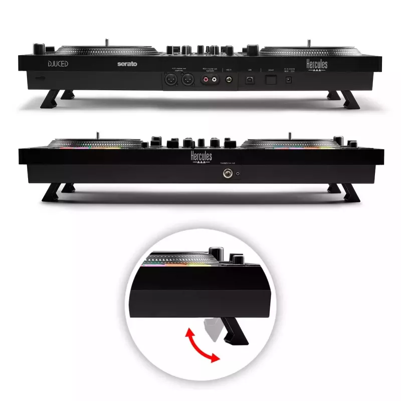 Hercules INPULSE T7 Must DJ-kontroller — 3,5 mm/6,35 mm kõrvaklapid, USB-kaabel, 652×350×90 mm