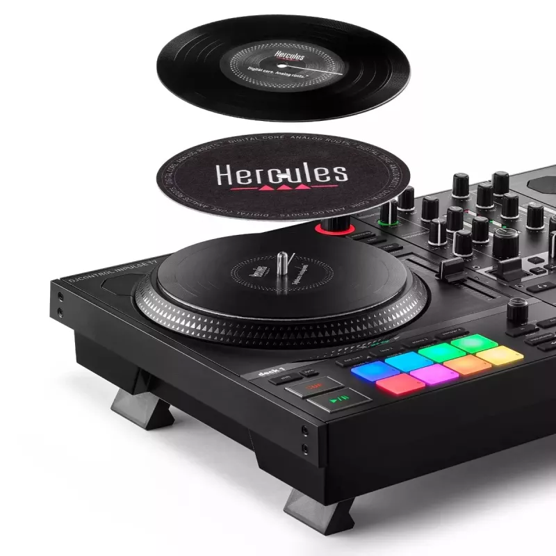Hercules INPULSE T7 Must DJ-kontroller — 3,5 mm/6,35 mm kõrvaklapid, USB-kaabel, 652×350×90 mm