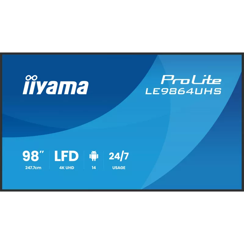 iiyama LE9864UHS-B1AG Signage Display Digitaalne siltide kuva 2.49 m (98 tolli) Wi-Fi 500 cd/m² 4K Ultra HD Must Sisseehitatud protsessor Android 24/7