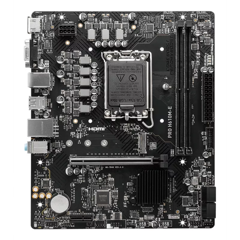 Emaplaat MSI PRO H610M-E — Intel H610, LGA 1700, micro ATX, DDR5, 2x DIMM, max 96 GB, 2.5Gb LAN, HDMI, 4x SATA III