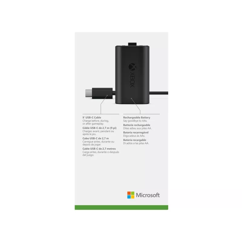 Laadimiskomplekt Microsoft Xbox One Play & Charge Kit — laetav juhtmega akupakk USB USB-C-ga, must, matt viimistlus