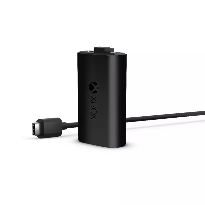 Laadimiskomplekt Microsoft Xbox One Play & Charge Kit — laetav juhtmega akupakk USB USB-C-ga, must, matt viimistlus