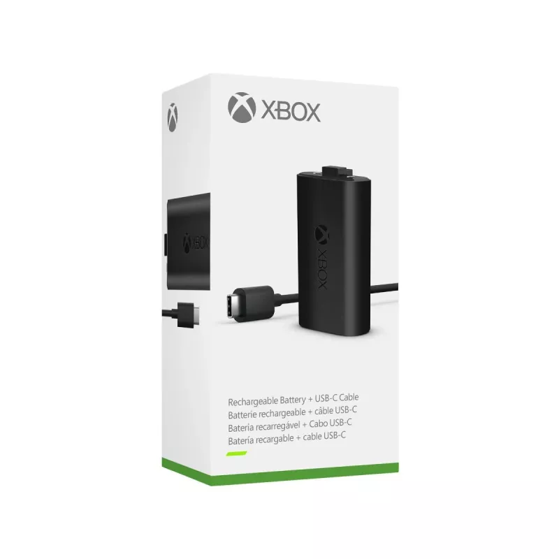 Laadimiskomplekt Microsoft Xbox One Play & Charge Kit — laetav juhtmega akupakk USB USB-C-ga, must, matt viimistlus