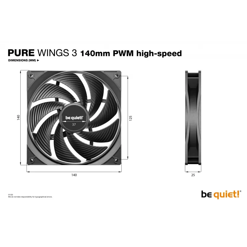 be quiet Pure Wings 3 140mm | PWM kiire Triple Pack Arvutikorpuse ventilaator 14 cm Must 3 tk