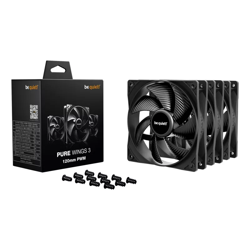 Arvutikorpuse ventilaator be quiet! Pure Wings 3 120 mm PWM 1600 RPM 84,8 m³/h 1,45 mmH2O vintpüssi laager must 3-pakk