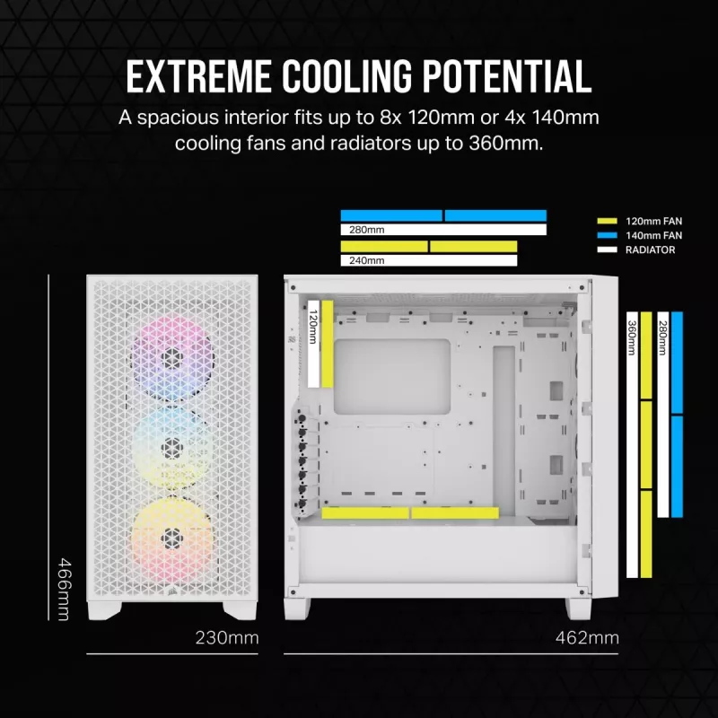 CORSAIR keskmise suurusega arvutikorpus - 3000d RGB Airflow - Valge