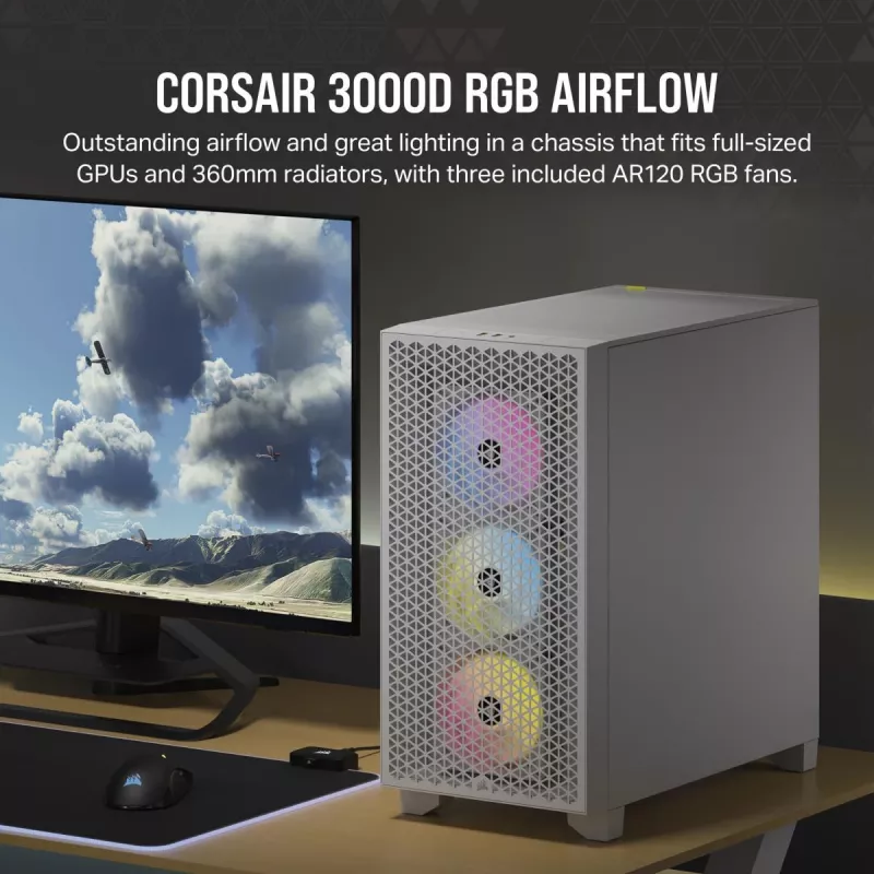 CORSAIR keskmise suurusega arvutikorpus - 3000d RGB Airflow - Valge